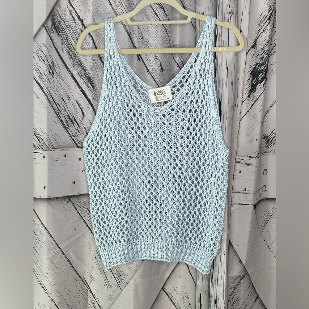 Brand Bazar Crochet Sleeveless Sweater Blue M